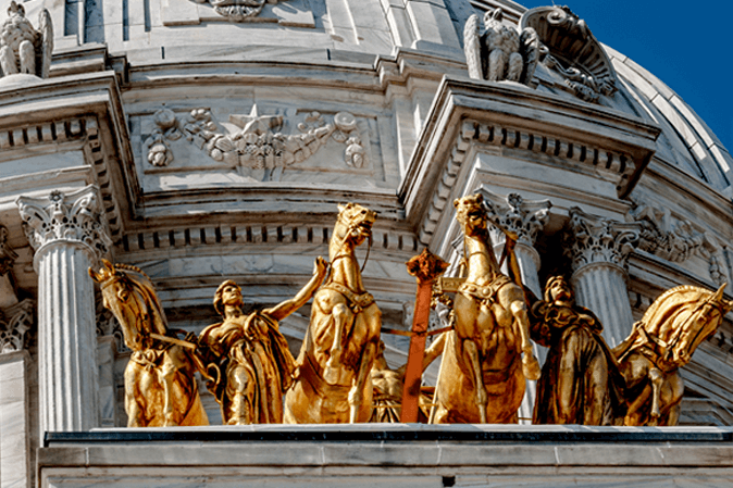 Statues on the state capitol building in Minnesota