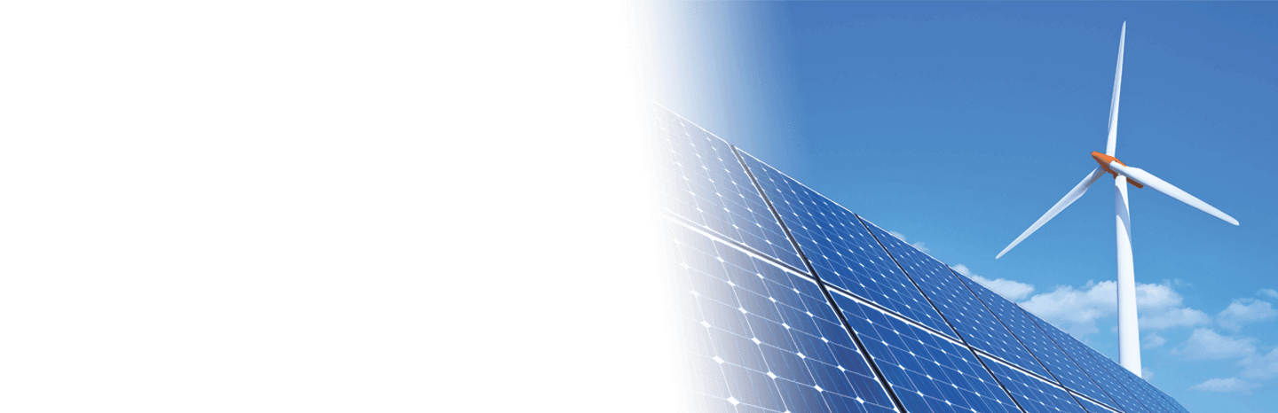Solar panels and a wind turbine generating renewable energy
