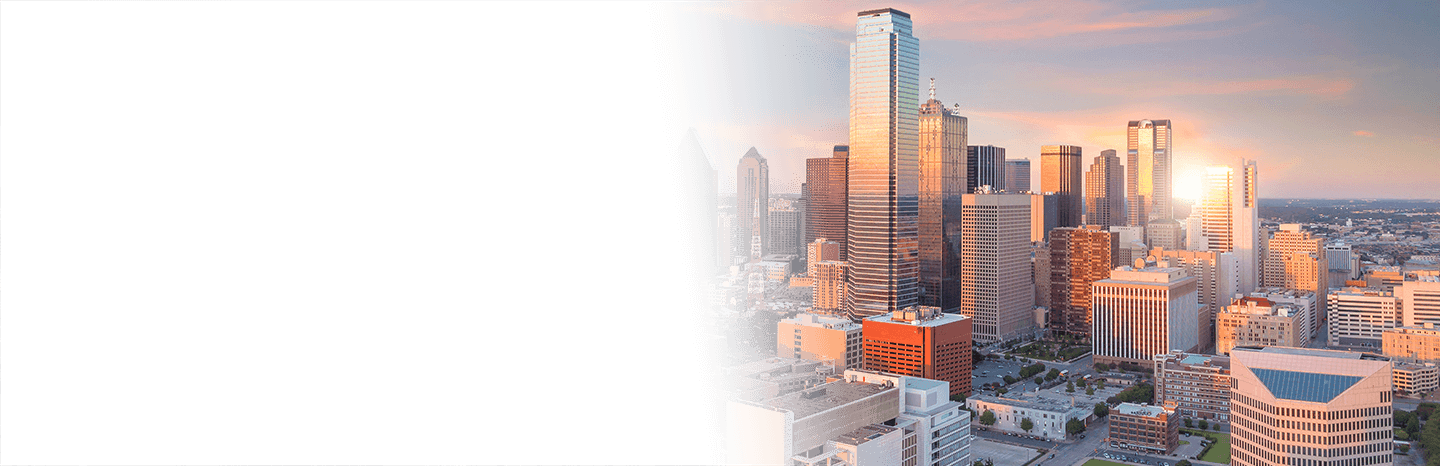Skyline of Dallas Texas at sunset